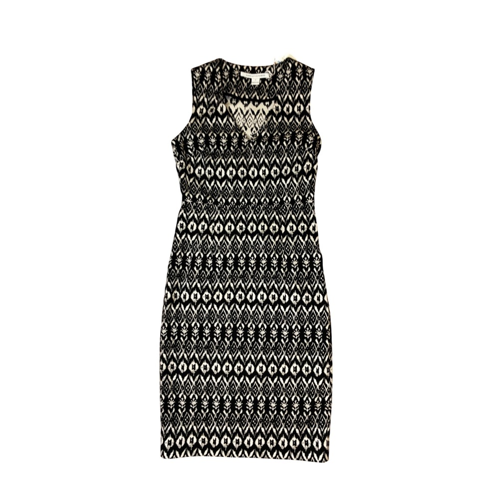 Diane von Furstenberg Trisha Sheath Dress Boho Tribal Print 2 Black White